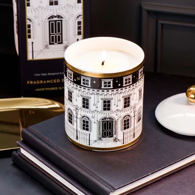 Dunelm Stoneglow Keepsake The Georgian Ceramic Candle Black and white