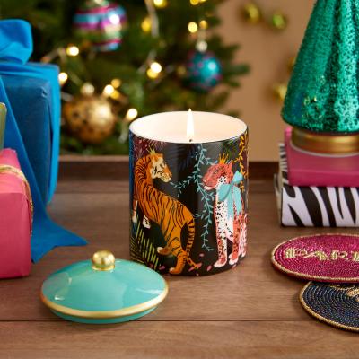 Dunelm Christmas Print Angel Flower Ceramic Candle MultiColoured