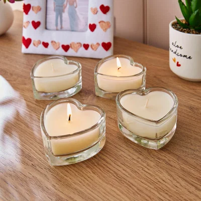 Dunelm Set of 4 Heart Shaped Glass Candles White