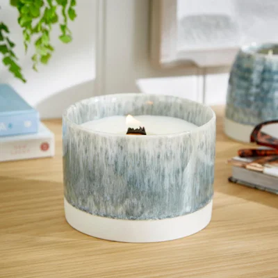 Dunelm Churchgate Oud and Bergamot Crackle Candle Blue