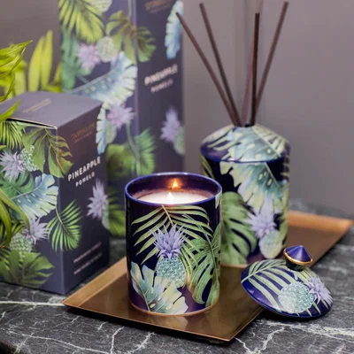 Dunelm Stoneglow Urban Botanics Pineapple Pomelo Ceramic Candle Blue