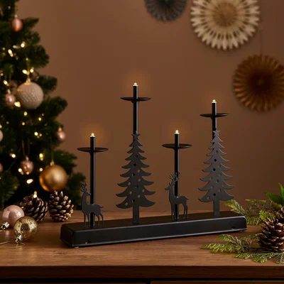 Dunelm Light Up Black Metal Candle Arch with Trees & Deer Black