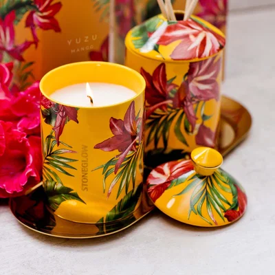 Dunelm Stoneglow Urban Botanics Yuzu Mango Ceramic Candle Yellow