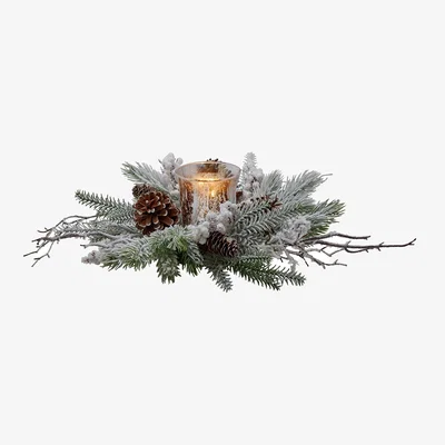 Dunelm Snowy Candle Wreath with Pine Foliage & Cones