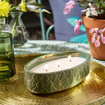 Dunelm Embossed Oval Citronella Multi Wick Outdoor Candle