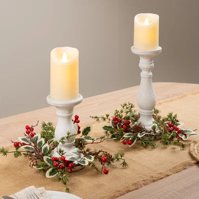 Dunelm Set of 2 Artificial Leaf & Berry Candle Rings Green