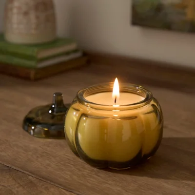 Dunelm Autumn Pumpkin Shaped Glass Jar Candle