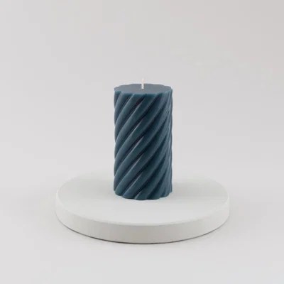 Dunelm Peacock Twisted Pillar Candle Blue