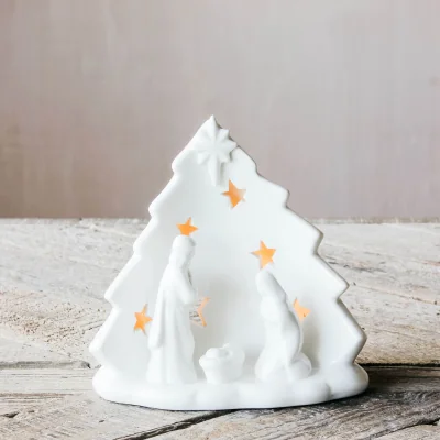 Graham & Green White Nativity Tea Light Holder