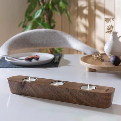 Habitat Habitat Mango Wood Tealight & Taper Centre Piece - Naturals