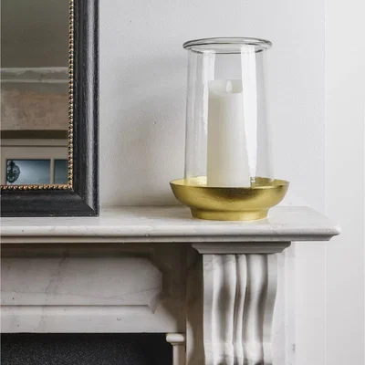 John Lewis One.World Da Gama Aluminium Base Hurricane Lantern, Clear/Gold
