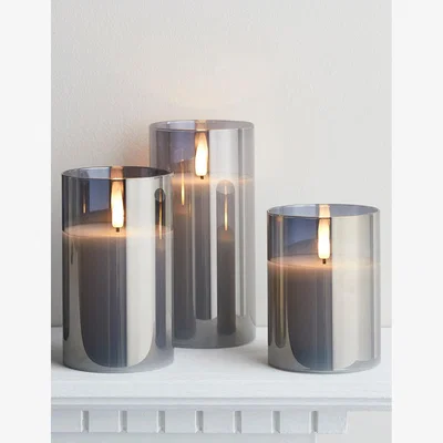 Marks & Spencer Lights4Fun Set of 3 TruGlow® Smoked Glass Candles - Grey, Grey
