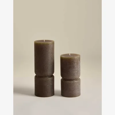 Marks & Spencer M&S 2 Pack Unscented Pillar Candles Khaki