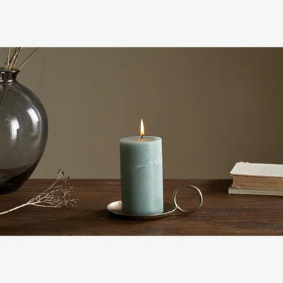 Nkuku nkuku Rustic Soy Blend Pillar Candle | Candles & Home Fragrance | Sage Green | Small 15 x 8 cm