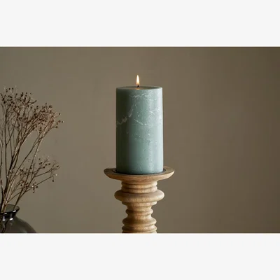 Nkuku nkuku Rustic Soy Blend Pillar Candle | Candles & Home Fragrance | Sage Green | Large 18 x 10 cm