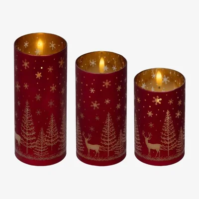 Downtown Lumineo Set Of 3 LED Candles - Red
