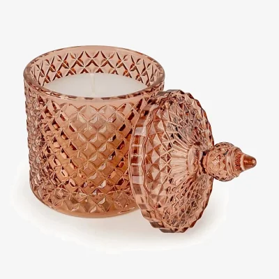 Downtown Candlelight Small Round Embossed Jar Candle Jhangye Pomegranate and Cassis