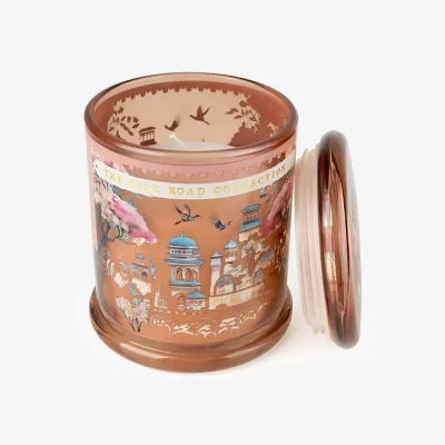 Downtown Candlelight Large Glass Lid Jar Candle Jhangye Pomegranate and Cassis