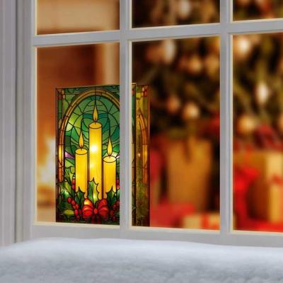 Downtown Premier Lit Candles and Holly Stained Glass - 21cm In Multicolour