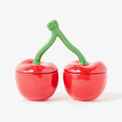 Oliver Bonas Cherry Ceramic Black Cherry & Amberwood Scented Candle Duo