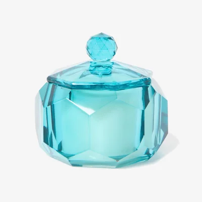 Oliver Bonas Teal Waterlily & Silver Musk Crystal Glass Candle