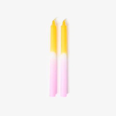 Oliver Bonas Lilac & Yellow Ombre Dinner Candles Set of Two