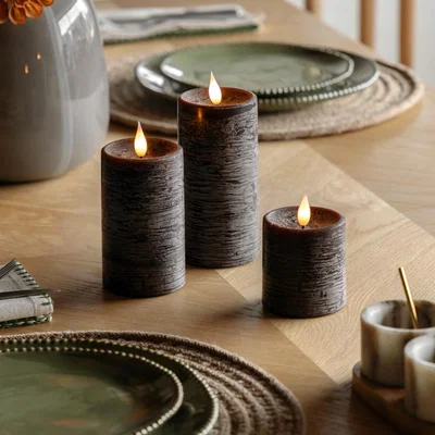 Perch and Parrow Homespun LED 1 Wick Candle in Mocha, Set of 3
