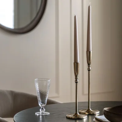 Perch and Parrow Lucera Tapered Dinner Candles in Taupe, Set of 8