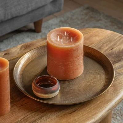Perch and Parrow Country Pillar Candle in Rustic Tan, Large