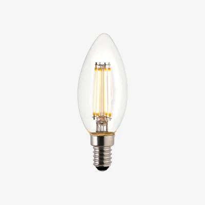 Perch and Parrow E14 Led Filament Candle Non-Dimmable in Glass and Bright Nickel