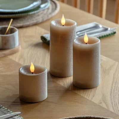 Perch and Parrow Homespun LED 1 Wick Candle in Greige, Set of 3