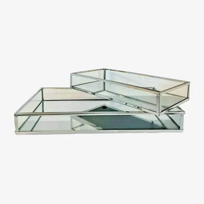 The Range Set of 2 Rectangle Silver Mirrored Trays Vanity Candle Tray Plate - Silver