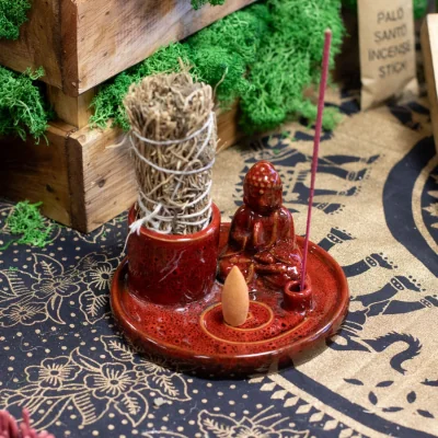 The Range Multi Purpose Buddha Incense Plate, Ceramic Soft Red for Meditation, Rituals - Red
