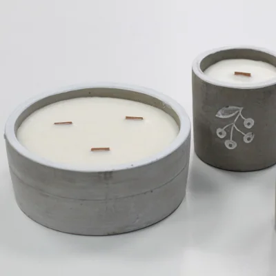 The Range Unique Wooden Wick Concrete Candle - Vanilla - Grey