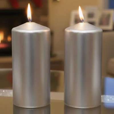 The Range 2pc Metallic Silver Pillar Candles - Silver