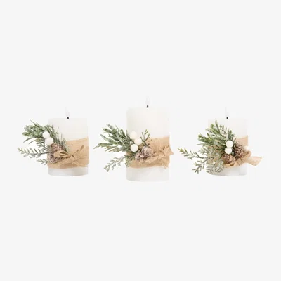 The Range Set of 3 Hessian Pine LED Candles - White