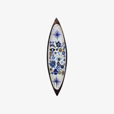 The Range Evil Eye Mango Wood Incense Bowl Handcrafted, Ash Catcher - Blue
