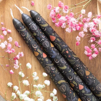 The Range Set of 3 Black Midnight Print Taper Candles - Black