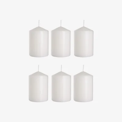 The Range Set of 6 Pillar Candles, Decorative Household Candles, 15 x 7 cm - White Matt - White, Matt