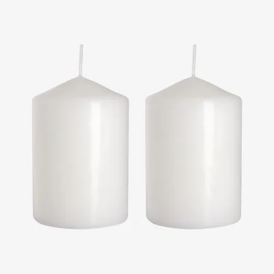 The Range Pillar Candles, Pack of 2, Unscented, Long Burn, 15 x 7 cm - White Matt - White, Matt