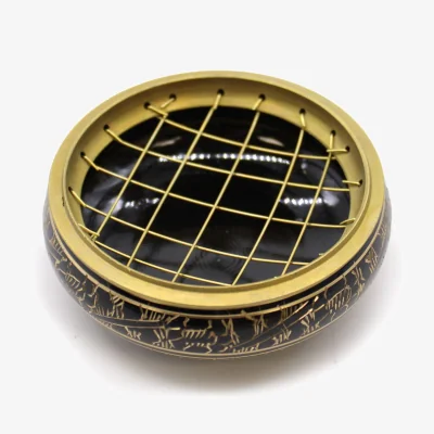 The Range Brass Carved Incense Jar for Charcoal, Resins Herbs - Black