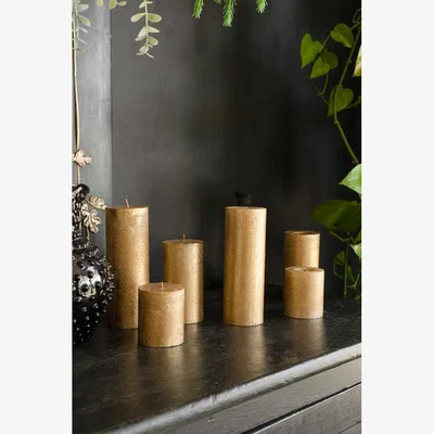 Rockett St George Metallic Gold Shimmer Pillar Candle - Medium