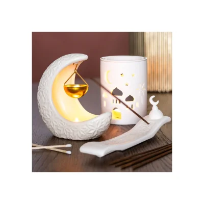 The Range Crescent Moon Incense, Ash Catcher Ceramic, Geometric Design - White