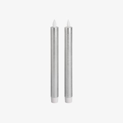 The Range Pair Of Silver Luxe Flickering Flame LED Wax Dinner Candles - White