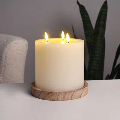The Range Wooden Base LED Candle Centrepiece - White