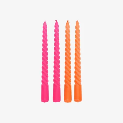 Rockett St George Set of 4 Twisted Dinner Candles in Hot Pink & Orange