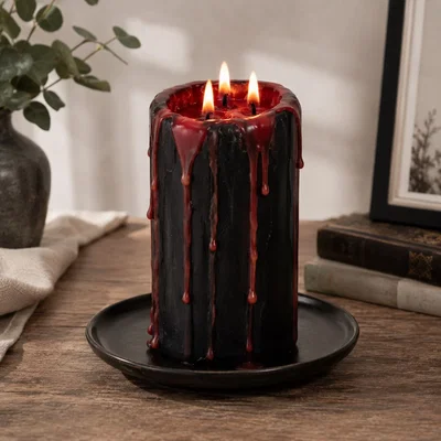 The Range Large Vampire Blood Effect Pillar Candle - Black