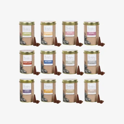 The Range Handmade Tins Backflow Incense Cones, Assorted Fragrances, Vegan - Brown