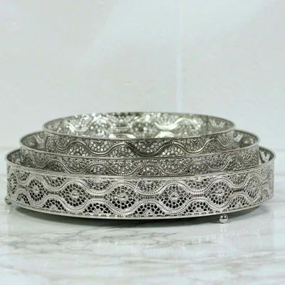 The Range 3pc Mirrored Candle Plates  - Silver