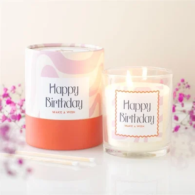 The Range Happy Birthday Vanilla Cake Scented Candle with 35 Hour Burn - Baby Pink